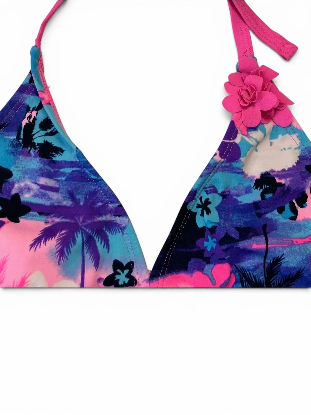 Justice Store Pink and Blue Tropical Floral Two-Piece Bikini with Faux Tie Side